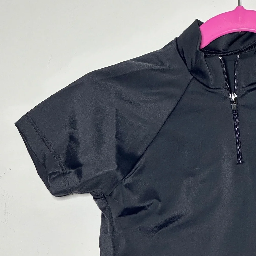 Theatricals Classwear black Zip Mock Neck Short Sleeve Dance Crop Top